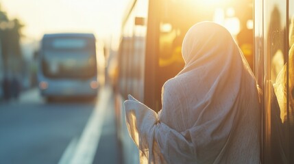 Pilgrim Boarding Bus for Journey to Mecca