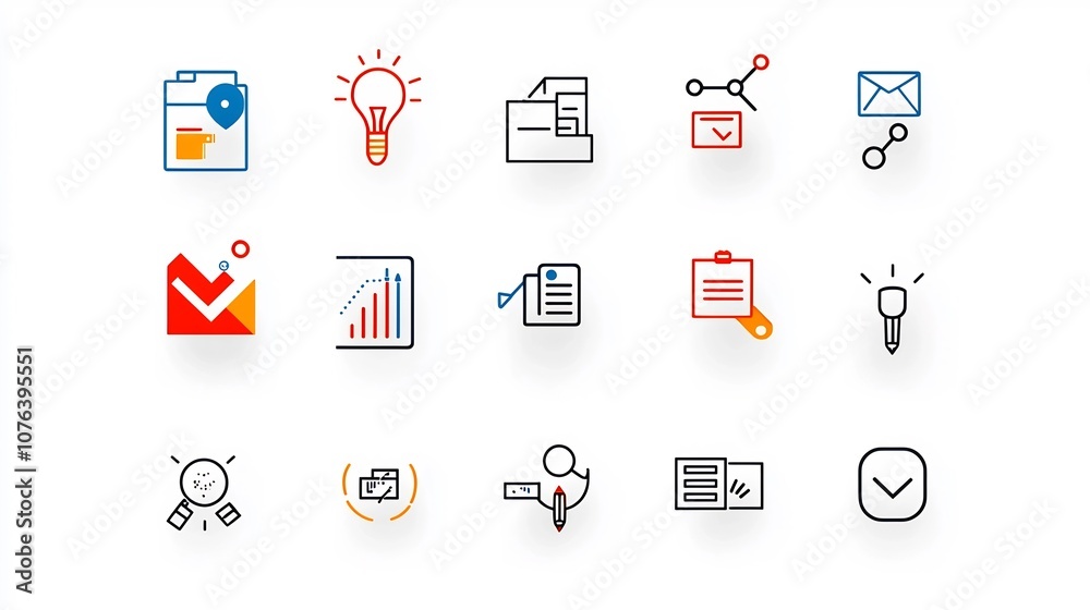Aufkleber Set of 15 outline style icons representing key elements of team gatherings knowledge sharing and project planning  Minimal design for workflow management