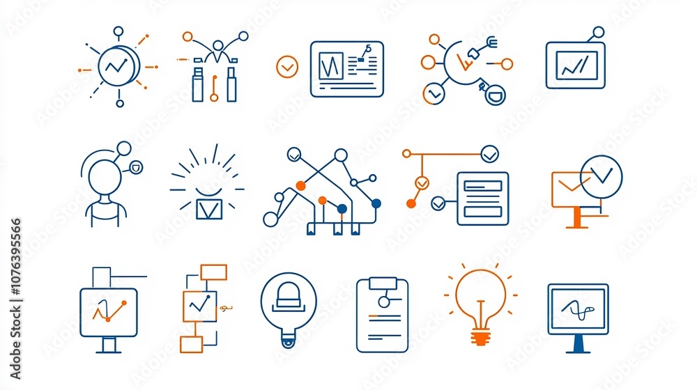 Aufkleber Collection of 15 outline style icons for team gatherings focusing on networking knowledge sharing and project planning with a minimal design approach