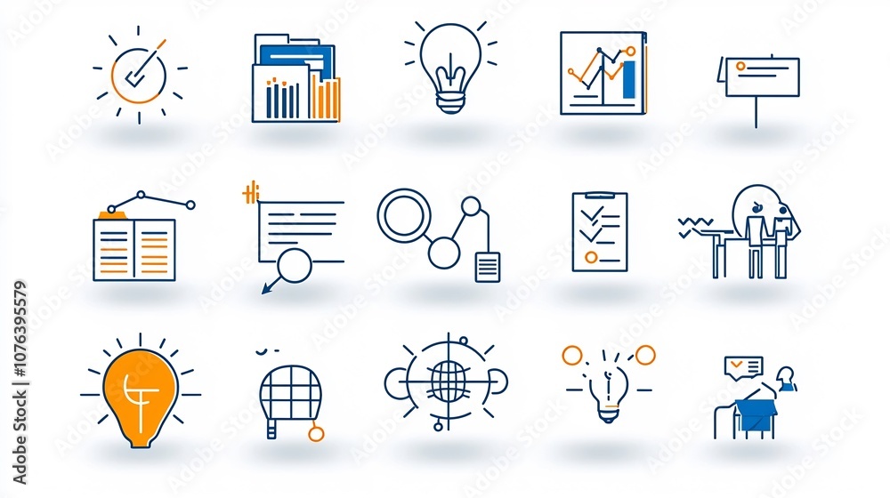 Poster Collection of 15 outline style icons for team gatherings networking knowledge sharing and project planning activities  Minimal design suitable for business communication