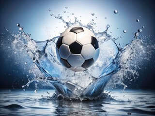 Naklejka premium World Football Day Celebration with Soccer Ball and Water Splashes for Dynamic Sports Imagery