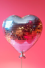 heart shaped disco ball on pink background