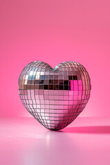 heart shaped disco ball on pink background