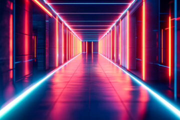 Fototapeta premium High-Tech Neon Grid with Depth, Cyber Aesthetic for Futuristic Setting, Virtual World Design