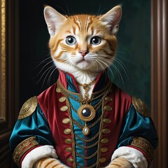 Obraz premium Retro-inspired Wildlife Design With Royal Cat, Funny Illustration