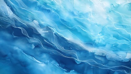 Obraz premium Tranquil Abstract Ocean Waves in Fluid Blue and White Hues. Calming Artistic Background Illustrating Gentle Motion and Serenity, Ideal for Mindfulness, Meditation, and Relaxation Themes