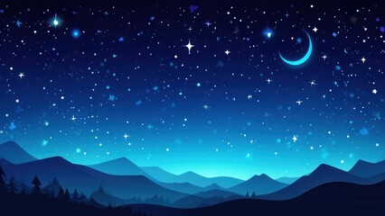 Obraz premium A serene night sky over rolling mountains, filled with twinkling stars and a colorful aurora. Perfect for projects related to nature, space, and tranquility