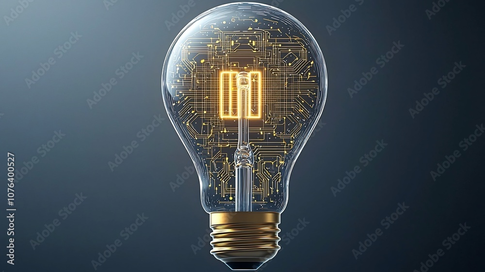 Leinwandbilder futuristic transparent light bulb with intricate golden circuit patterns inside representing digital