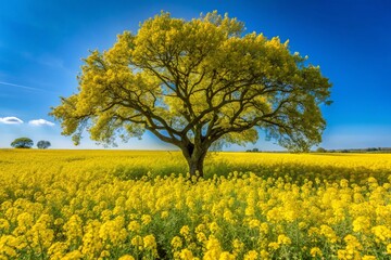 Captivating Documentary Photography of the Mustard Tree, Showcasing Its Vibrant Yellow Flowers and Unique Structure in a Natural Landscape Setting