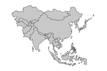 Asia map isolated on white background.for website layouts,background,education, precise,customizable,Travel worldwide,map silhouette backdrop,earth geography, political,reports.political map vector.