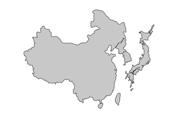 Map of Northeast Asia isolated on white background.for website layouts,background,education, precise,customizable,Travel worldwide,map silhouette backdrop,earth geography, political,reports.