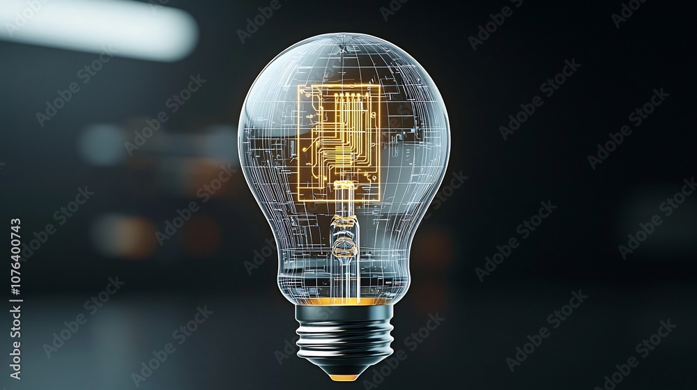 Aufkleber transparent futuristic bulb with intricate golden circuit lines symbolizing smart digital innovation