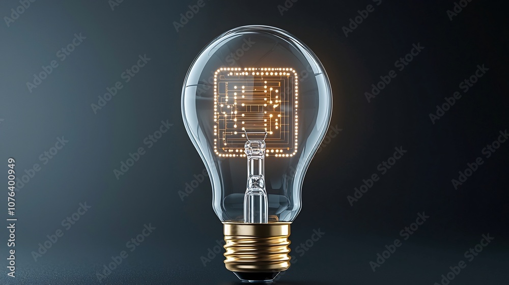 Aufkleber Glowing High Tech Light Bulb Concept with Golden Circuitry Representing Digital Transformation and Innovation  Set on a Dark Background with a Clean Minimalist Design