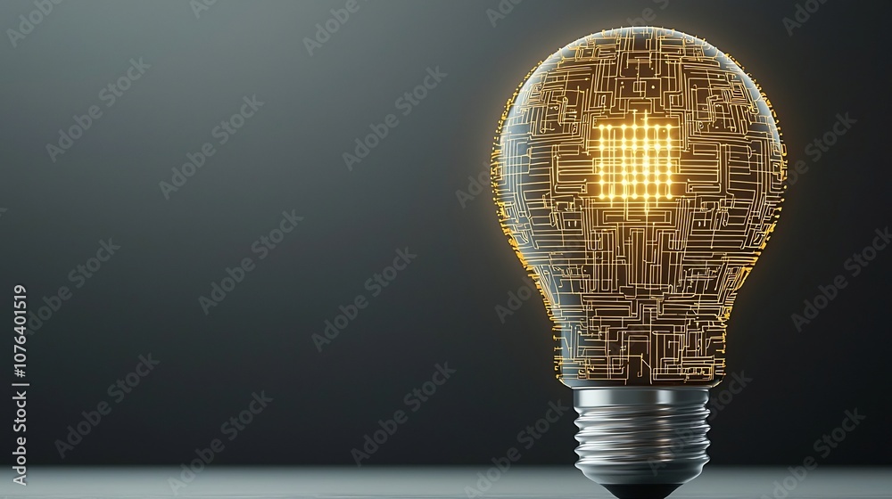 Aufkleber Glowing metallic light bulb with intricate circuit like patterns in gold symbolizing the interconnectedness of digital technology and creative innovation