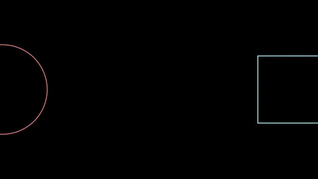 A minimalist animation where a square slides rightward, revealing a half-circle on the left edge, creating a balanced negative space in the center for text placement.