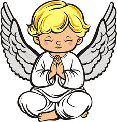 little angel with wings folded hands in prayer
