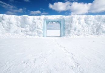 Icy archway in snowy landscape