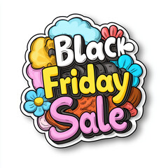 Colorful Black Friday Sale banner with flowers and bold text design, perfect for promotions and advertising. Eye catching and vibrant for seasonal marketing