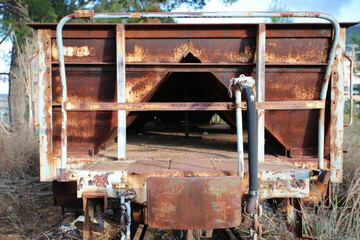 Train old rusty railway machine