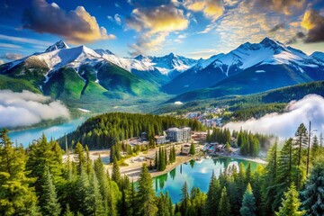 Captivating Double Exposure Photography of a Snowless Ski Resort in Tlsige with Panoramic Views Showcasing Nature's Beauty and Winter Activities