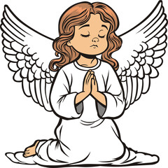 little angel with wings folded hands in prayer