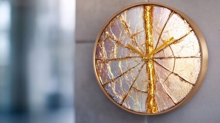 Fototapeta premium Unique abstract clock with cracked glass and golden details