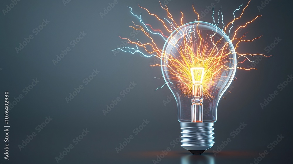 Leinwandbilder Striking futuristic visual of a light bulb with dynamic branching electric sparks and lightning bolts in vibrant colors on a transparent background representing the power and energy of electricity
