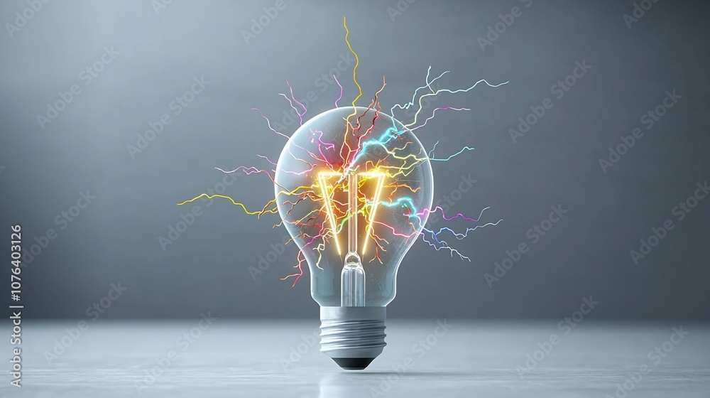 Aufkleber futuristic light bulb with intense electric sparks and colorful branching lightning bolts transparen