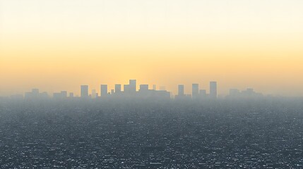 Hazy Silhouette of a City Skyline at Sunset