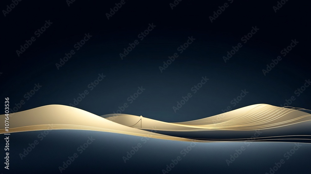 Aufkleber elegant gold line art depiction of mountains on a dark blue background hand drawn in a minimalistic 