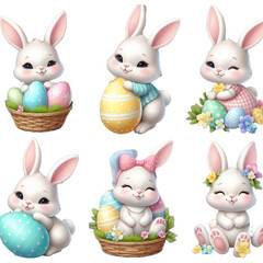 Adorable Easter Bunny Figurines with Colorful Eggs – Perfect Spring Decor