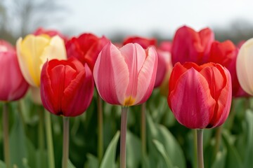 Fototapeta premium Vibrant tulips blooming in a garden