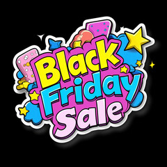 Bright and colorful graphic promoting Black Friday Sale with playful elements. Perfect for advertising and marketing