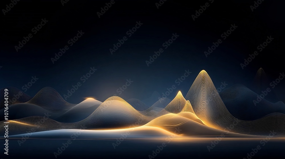 Aufkleber elegant and timeless gold line art of mountain peaks in a hand drawn style set against a dark blue b