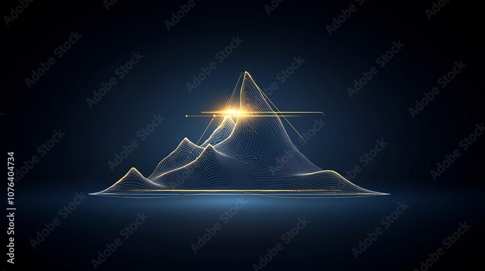 Poster Captivating Minimalist Mountain Landscape Created by Generative AI Featuring Elegant Gold Lines on a Deep Blue Backdrop in a Hand Drawn Style