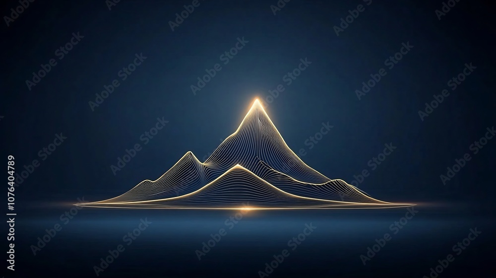 Poster mesmerizing generative ai powered mountain line art with intricate gold lines on a deep blue backdro