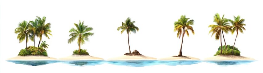 Fototapeta premium Five Small Tropical Islands with Palm Trees and White Sand Beaches