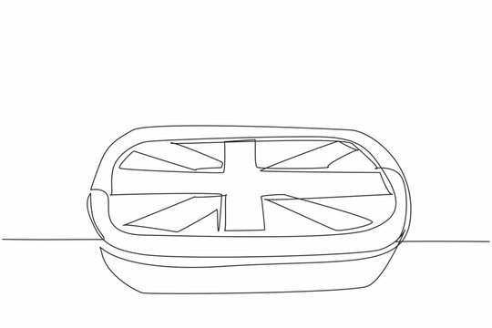 Continuous one line drawing Great Britain flag shaped pie surface in a rectangular pan. Culinary tradition. Connection culture and food. British Pie Week. Single line draw design vector illustration - Powered by Adobe