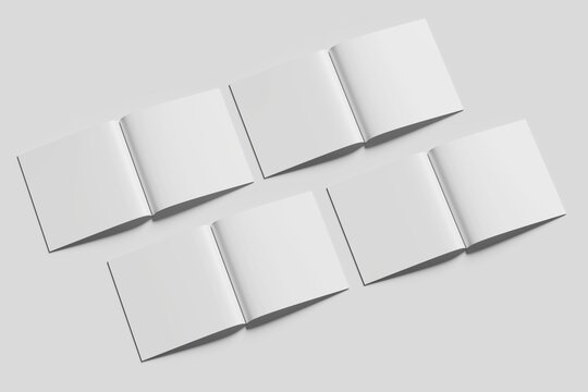 Square Magazine Brochure 3D Rendering White Blank Mockup.