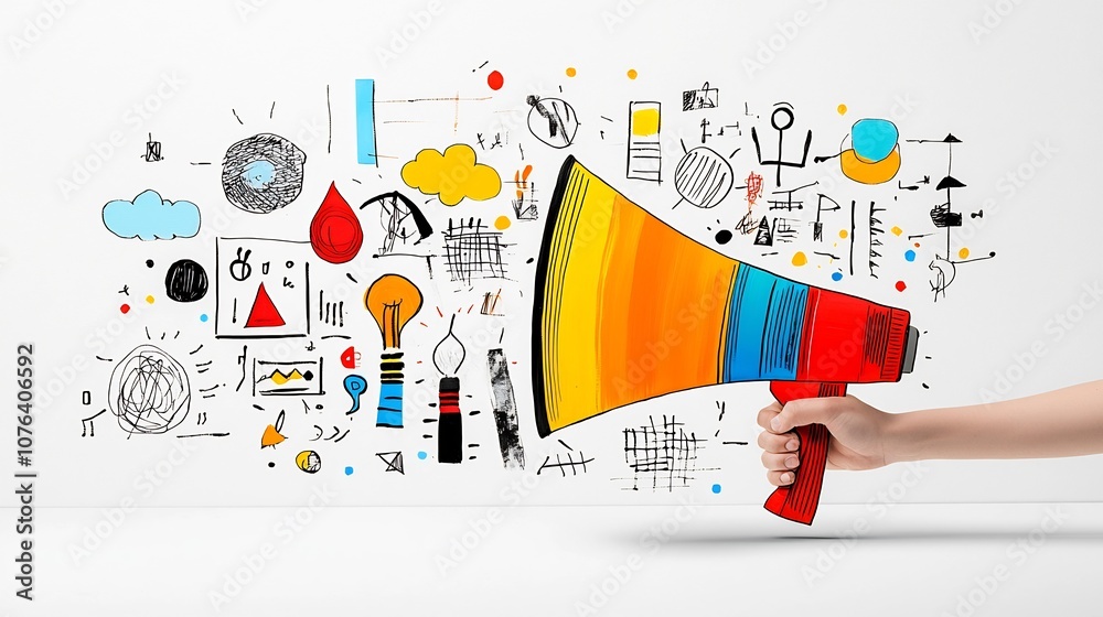 Leinwandbilder loud and dynamic spread of modern art collage held in a hand megaphone symbolizing the powerful comm