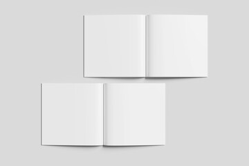 Square Magazine Brochure 3D Rendering White Blank Mockup.
