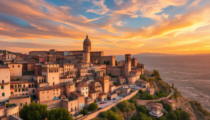 Naklejka premium Matera, Italy. Cityscape image of medieval city of Matera, Italy during beautiful sunset. 