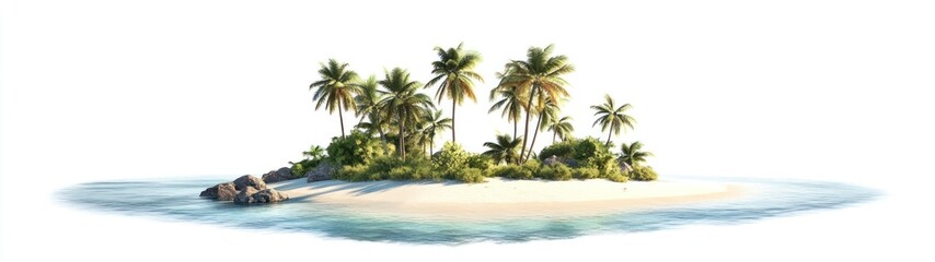 Fototapeta premium A Small Tropical Island with Palm Trees and White Sand Beach