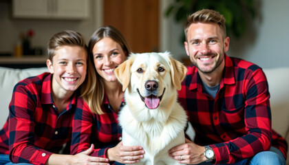 Happy Family with Dog Portrait