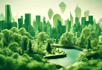 digital craft sky city illustration day paper art nature environment eco earth landscape urban tree town green world concept style building design