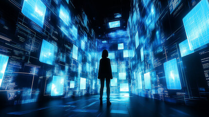 Fototapeta premium A Journey Through the Digital Realm User in a Futuristic AI World