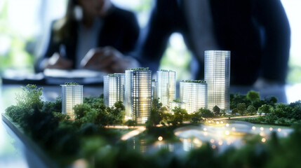 Innovative Urban Planning Business Professionals Examining a Modern Model