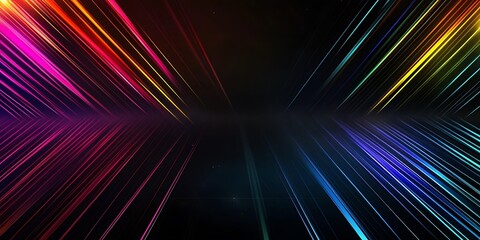 Rainbow light patterns overlay on dark background.