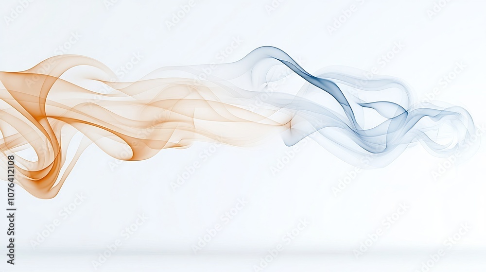 Poster Warm toned drifting smoke with soft flowing curves and lines gently moving on a clean white background capturing a sense of grace warmth and subtle movement