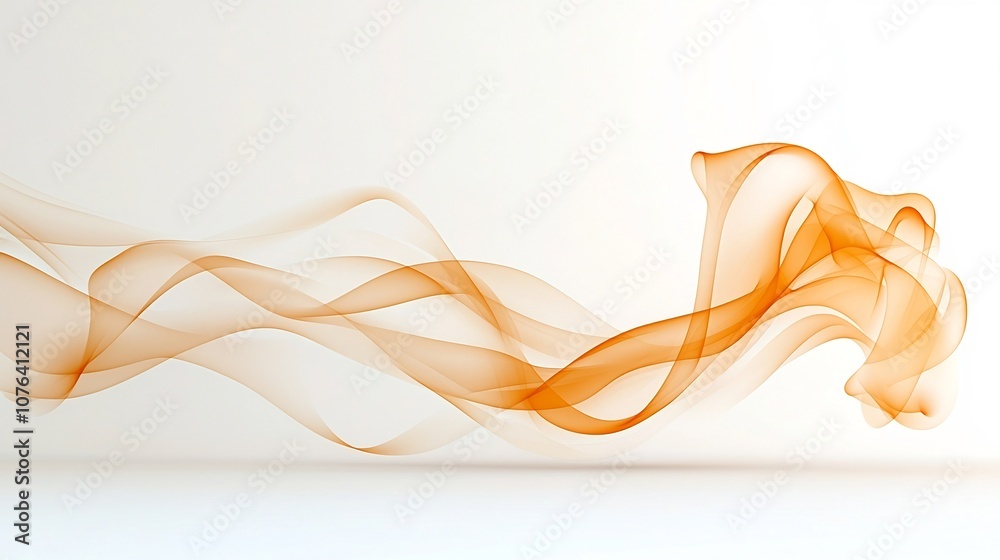 Poster Mesmerizing abstract image showcasing smooth flowing smoke patterns in a harmonious blend of rich amber and golden hues curving gently against a pristine white backdrop